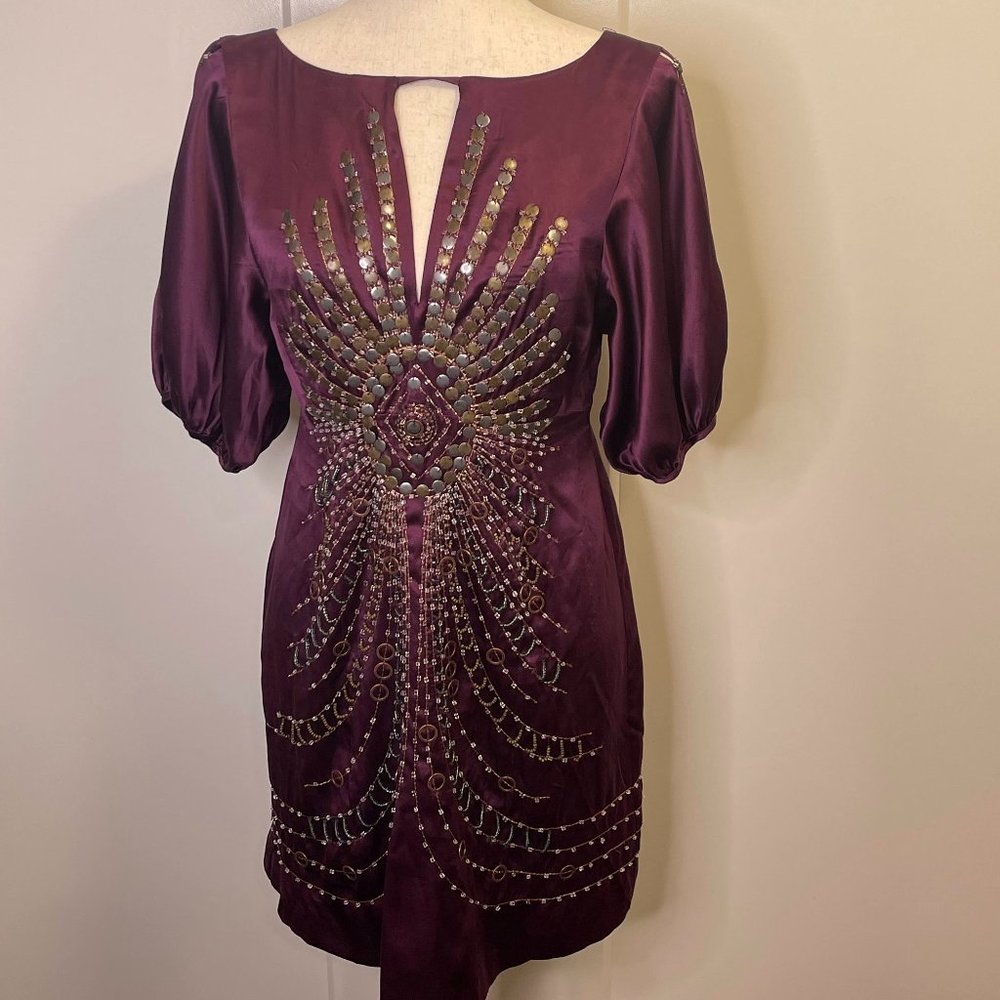Nanette Lepore Darjeeling Beaded Purple Silk Dress
